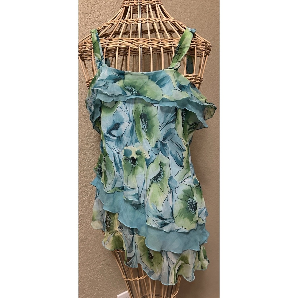 Vtg Y2K Dress Barn M Cami Top Tiered Ruffle Floral Asymmetrical Fairy Romance - Picture 2 of 12